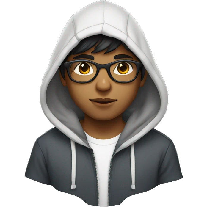 Indian boy wearing hoodie white skin and pentagonal glasses emoji