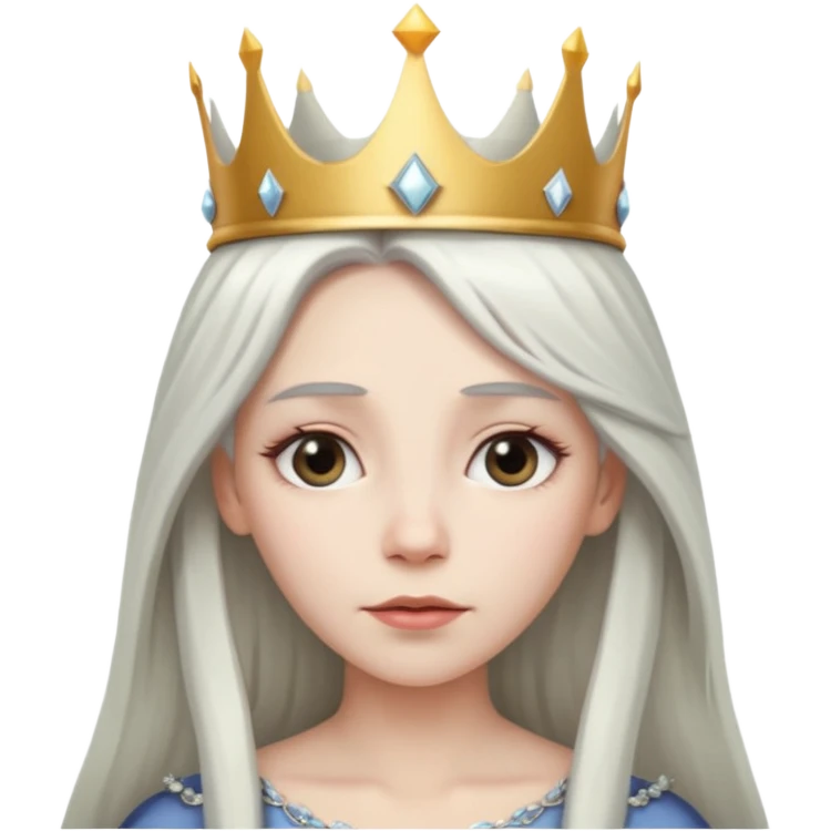 White silver Long Haired Women, Queen with crown — soft expression, moonlight tone emoji