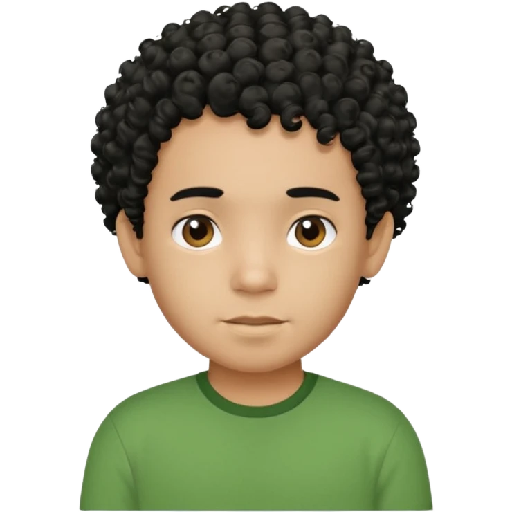 Curly, dominican boy, Phototype II, black hair, with green shirt emoji