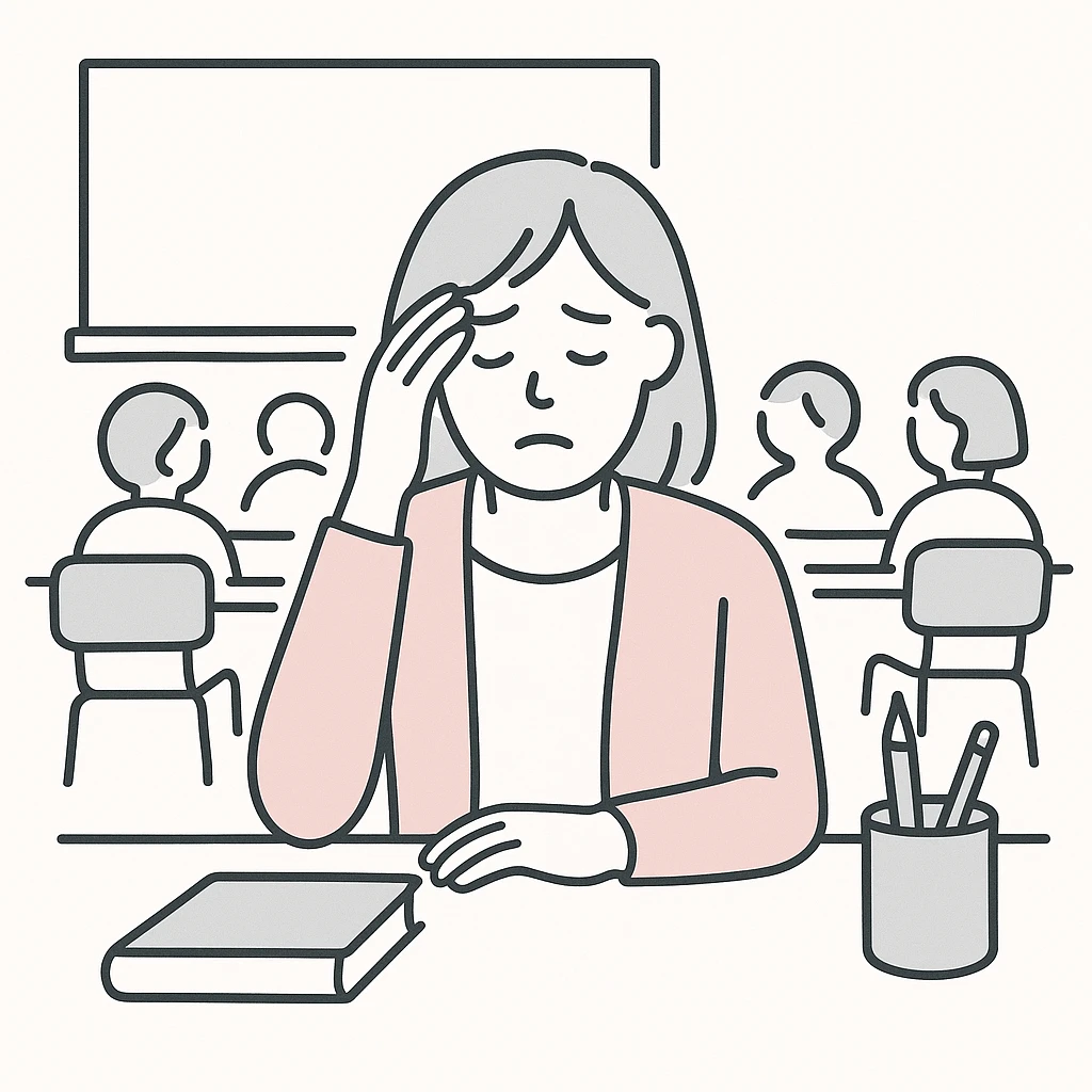 exhausted teacher in a bustling classroom emoji