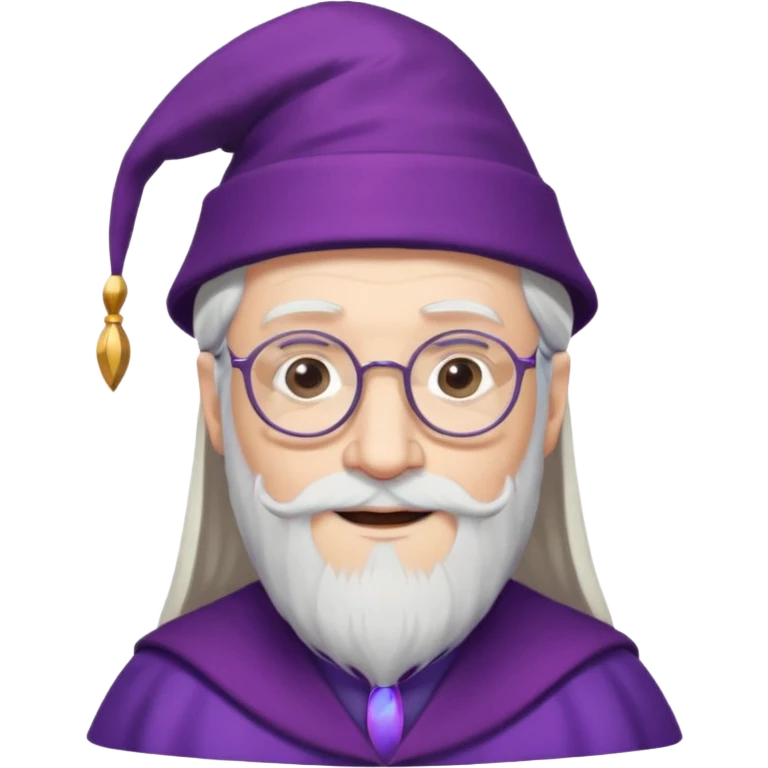 dumbledore white hair, wear glasses, purple magic hat emoji