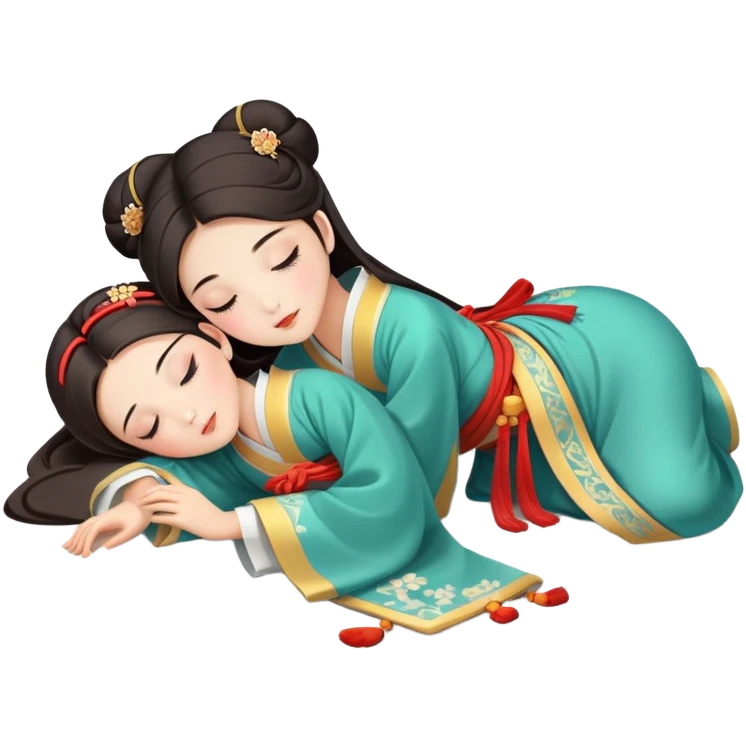 Beautiful girl in Hanfu lying on the ground sleeping emoji