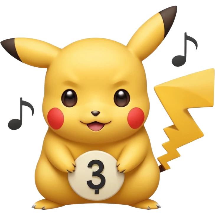 cute Pikachu Pokémon, flat style, soft rounded face, bold eyes, small red cheeks, floating music note, no 3D or gradients emoji