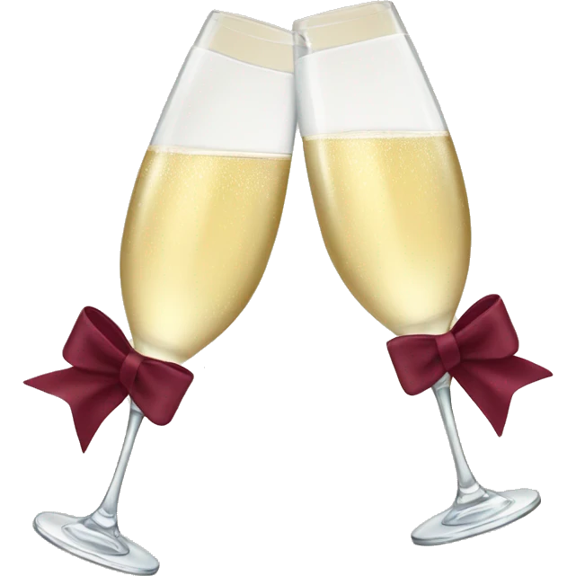 Two glasses of champagne cheering with burgundy bows emoji