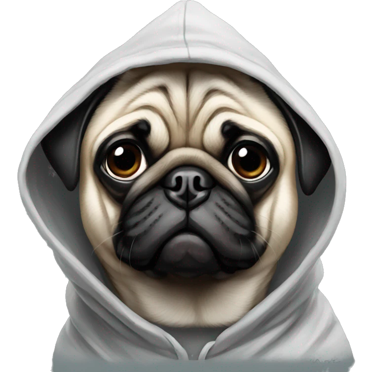 Pug wearing a hood portrait emoji