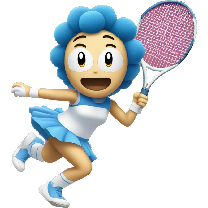 Doraemon wearing a tutu on a tennis emoji