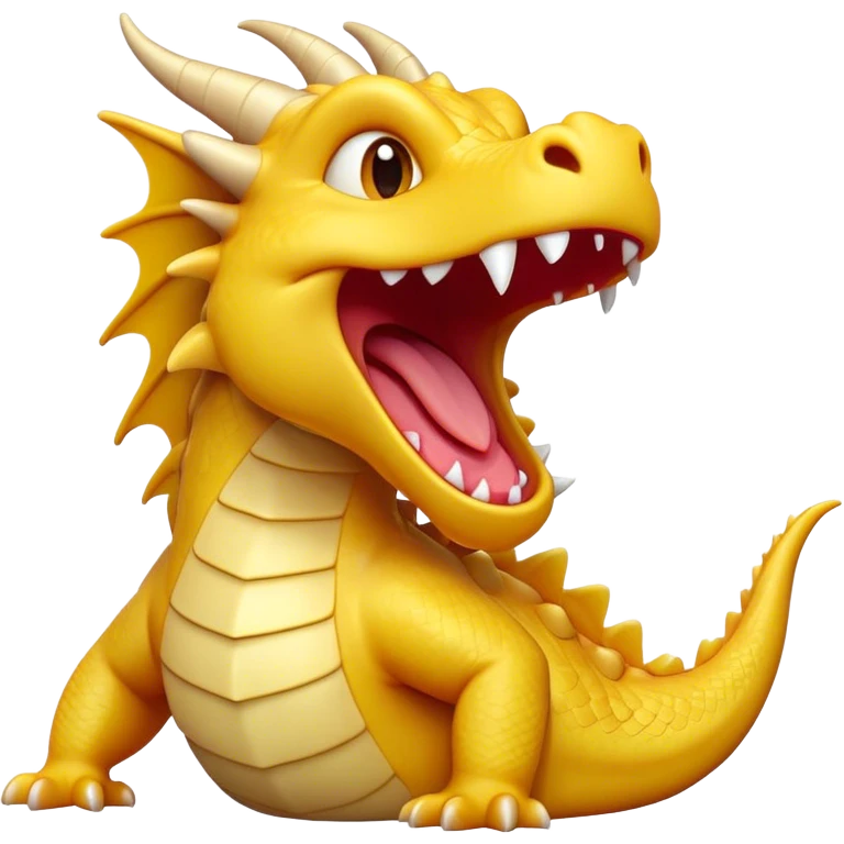 Cinematic Cute Yawning Dragon Portrait Emoji, Head tilted slightly with a dramatic, wide-open yawn, showcasing a soft, lustrous scaled body with gently drooping fins and half-closed, drowsy eyes, each scale rendered in exquisite detail under natural light; high shine, relaxed yet expressive, styled with a dash of fantastical charm, soft glowing outline, capturing the essence of a sleepy yet affectionate dragon that appears ready to stretch out and rest in its enchanted lair! emoji