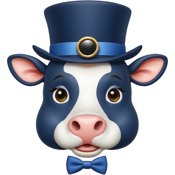 Silly cow with top hat monocle and is navy blue emoji