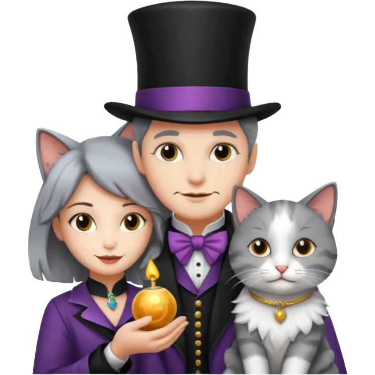 magician couple and their pet cat emoji