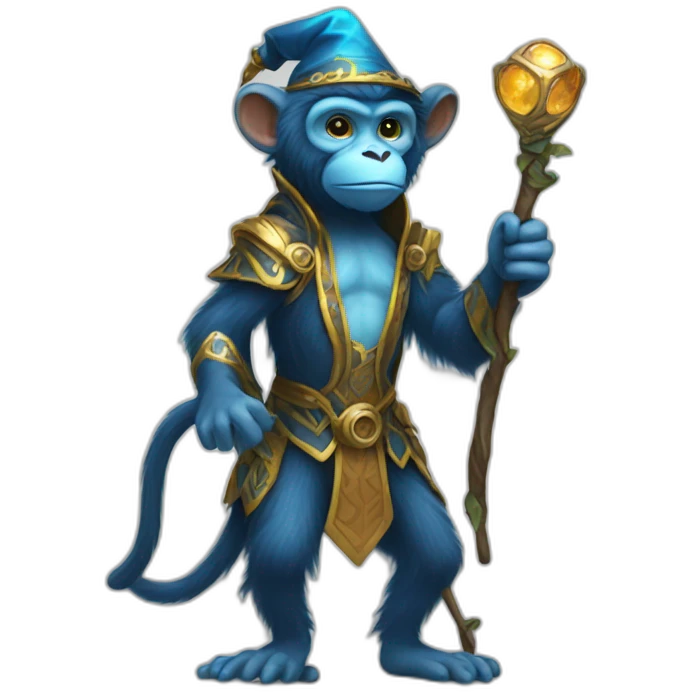  Blue Monkey wizard  with wand and walkingstick emoji