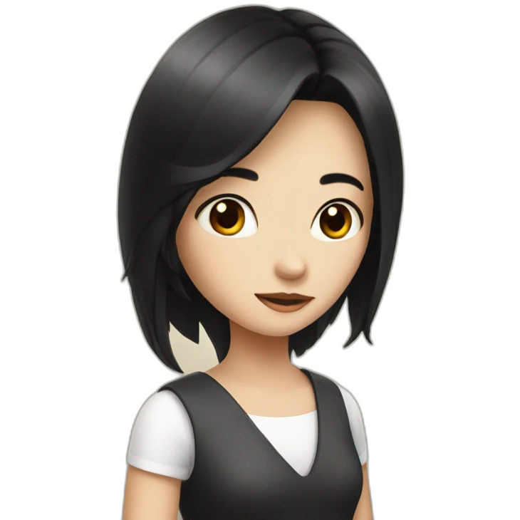 A girl with black long hair and white horn emoji