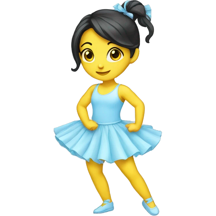 Yellow Dancer girl with dark hair wearing light baby blue emoji