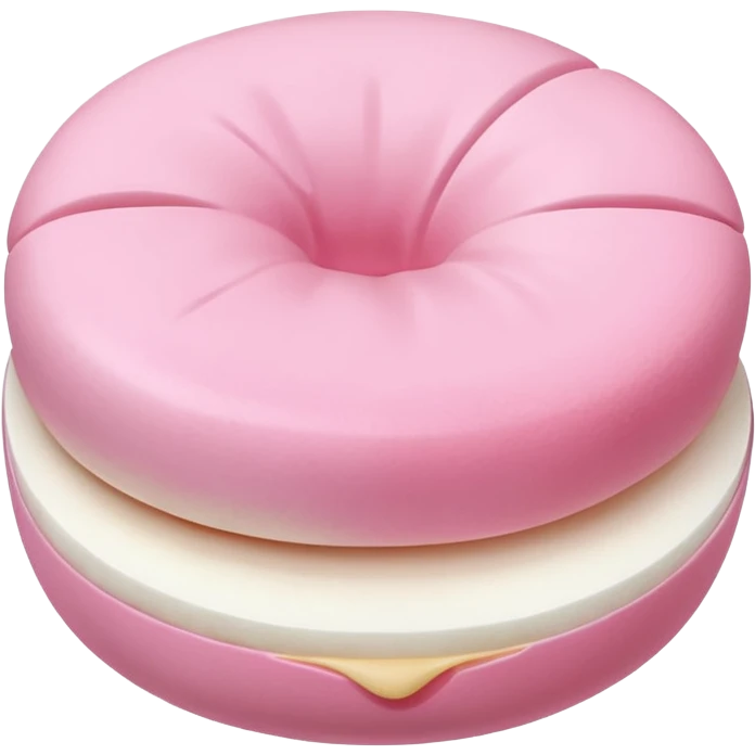 A soft round mochi cut in half, showing pink or red filling inside, white outer layer, smooth and pillowy texture, simple flat design, centered on transparent background. emoji