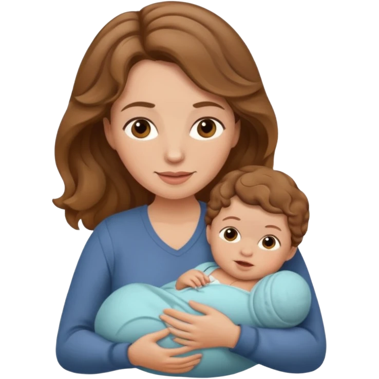 Light brown wavy haired mom with brown newborn baby emoji