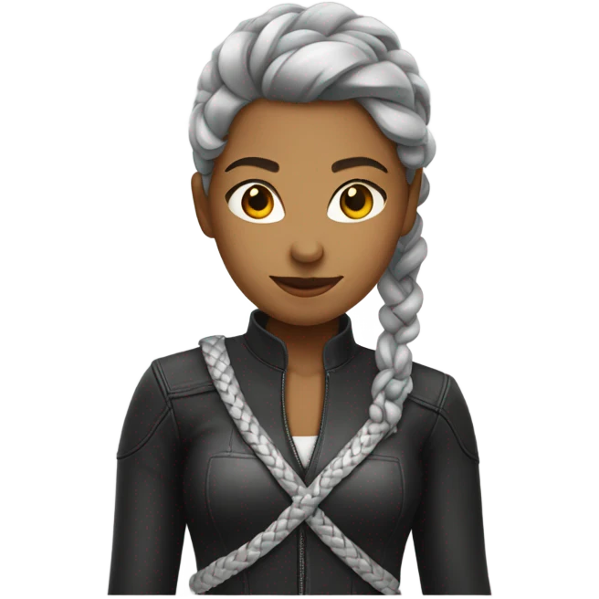 Young woman with silver braid wearing a leather shirt emoji