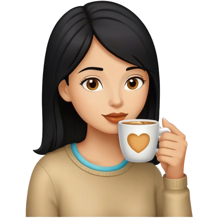 Black haired woman sipping coffee emoji