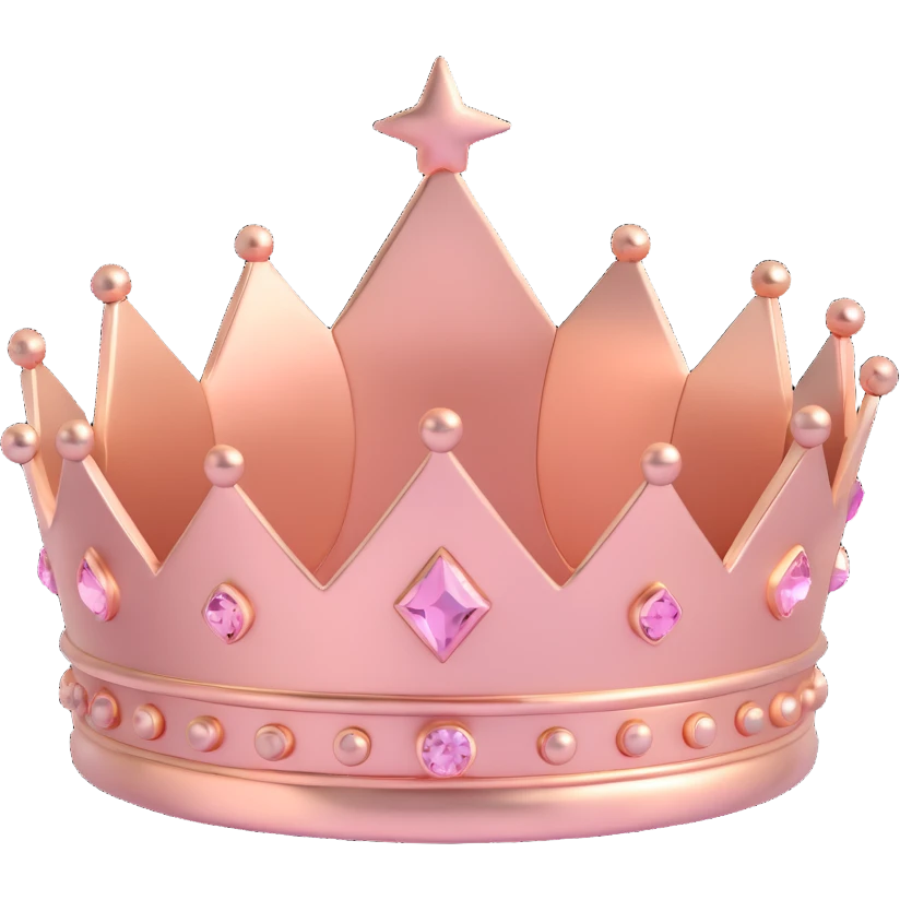 rose gold crown, metallic, soft pink, minimal background emoji