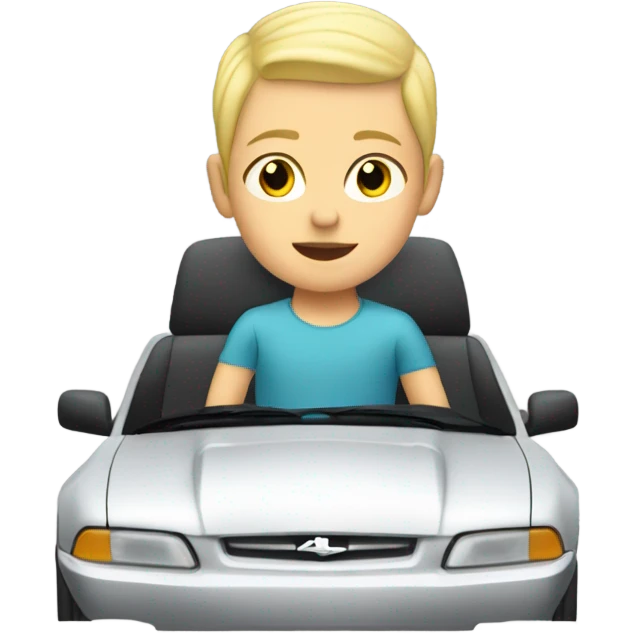 Blonde kid with buzz cut riding in a mustang emoji