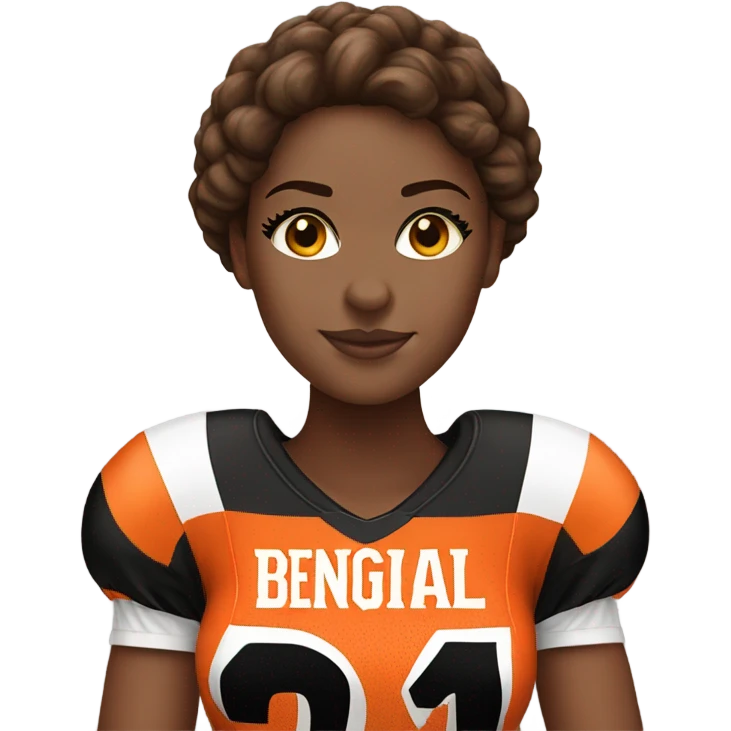 White women with brown hair wearing a Cincinnati bengals jersey emoji