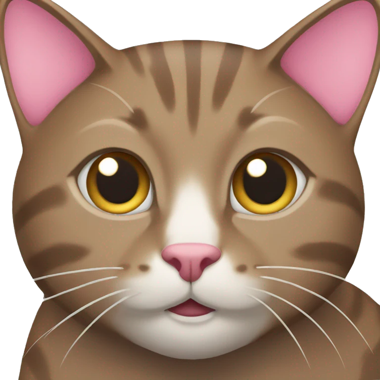 Brown cat with gray and white color and pink nose emoji