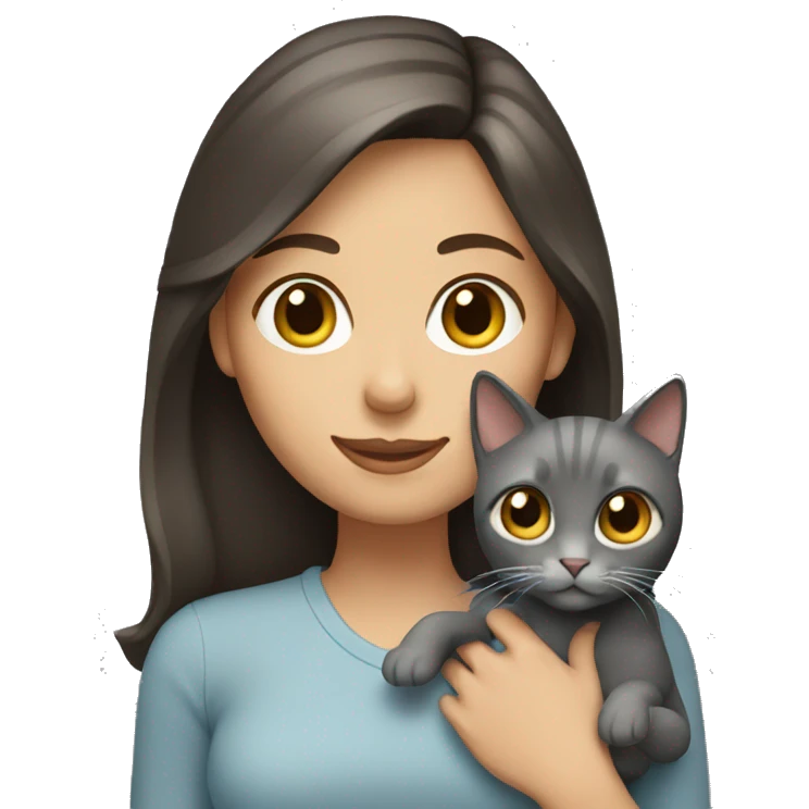 brunette holding a grey cat emoji
