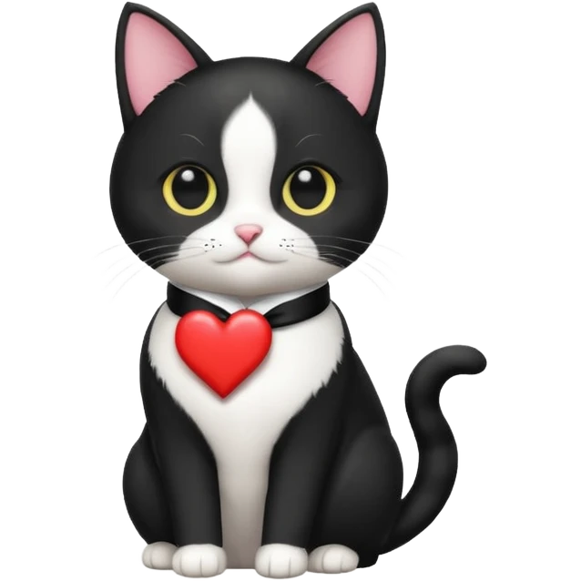 A tuxedo cat with a heart emoji