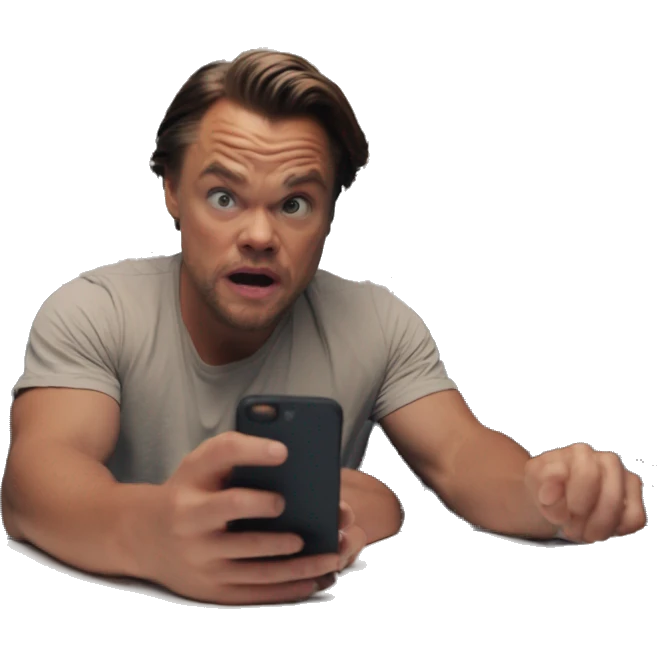 scared leonardo di caprio look at his iphone emoji