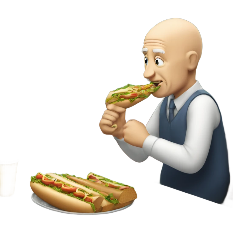 Bald white old guy eating subway emoji