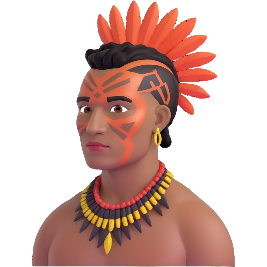 indigenous man with black mohawk hairstyle and reddish-copper skin tone, with Dois Irmãos Mountain (Two Brothers Mountain) of Rio de Janeiro in the background emoji