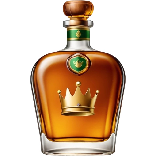 green label Crown Whiskey bottle, detailed, with a small splash of whiskey beside it emoji