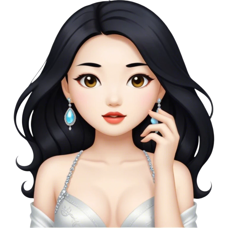 gorgeous Asian girl with long black hair, white skin, and a beautiful body  . Glamorous body  emoji