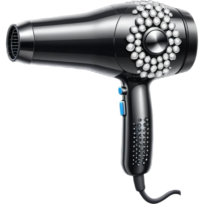 black blow dryer covered in diamonds emoji