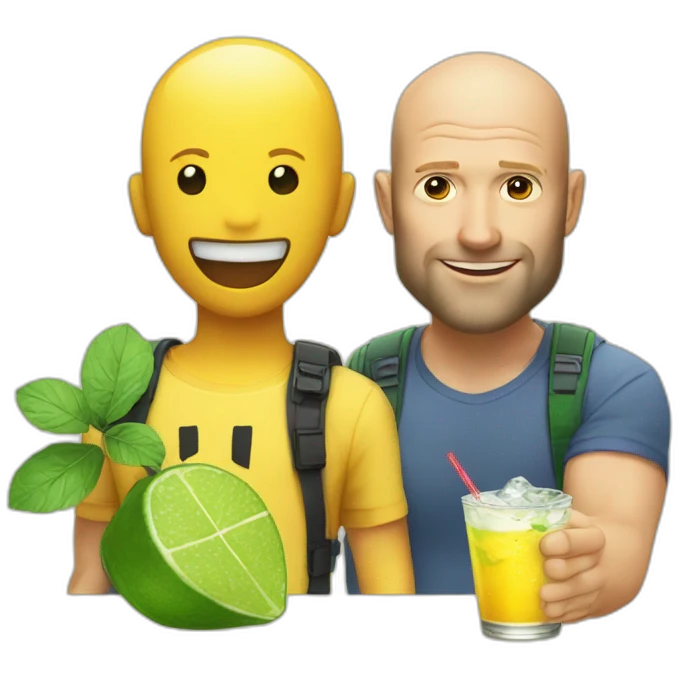 Statham with pint near pikachu with mojito emoji