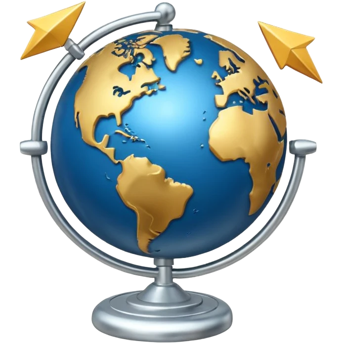 “Icon: Earth globe, circular arrows around it, a dollar coin at the top right, simple composition, single object, transparent background emoji