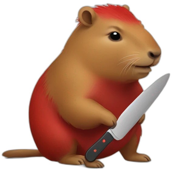 capybara holding a toy knife with red paint on it emoji