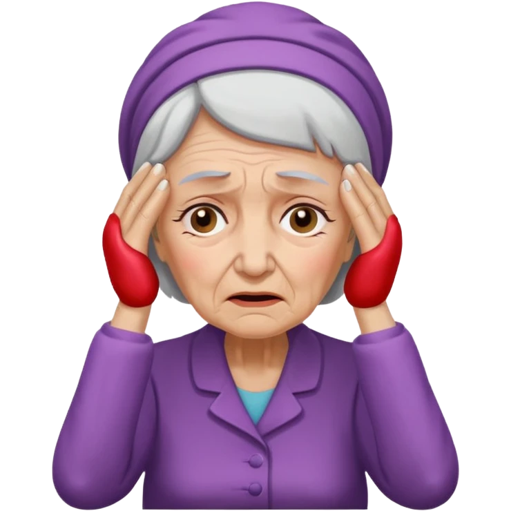 old woman with a headache, holding her head, pained expression emoji