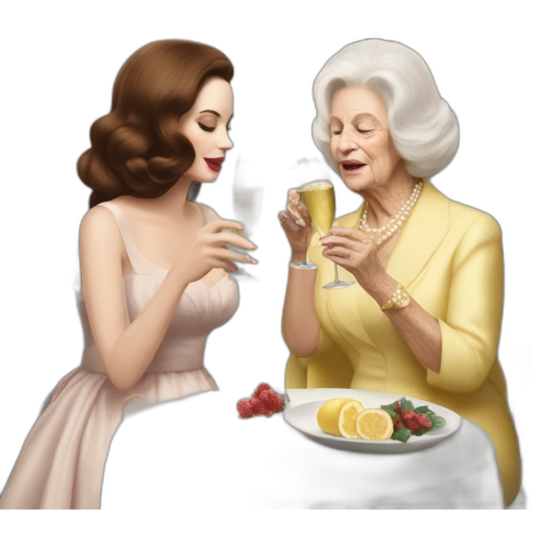 Lana del Rey & Very old grand ma drinking champagne emoji