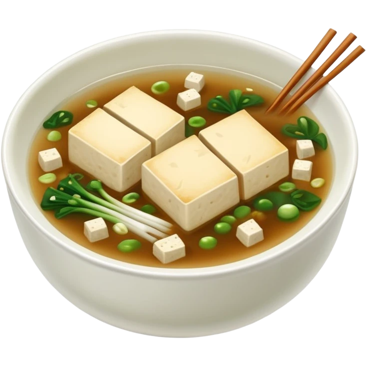 traditional minimalistic japanese miso soup with wakame, spring onion and tofu but no other toppings emoji