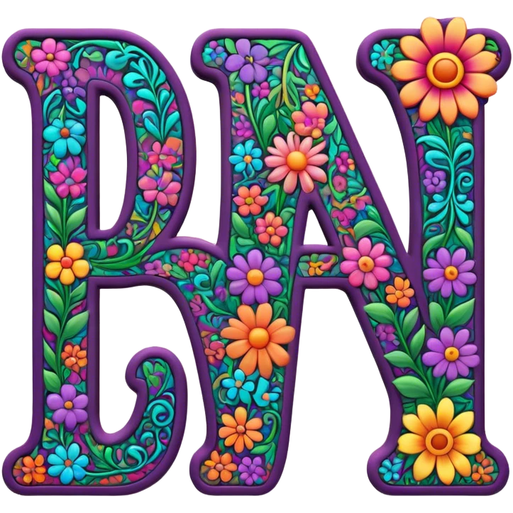 3D, gothic style psychedelic colored word “Gwynn” with hippie style flower border emoji