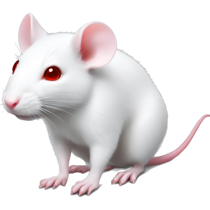 Realistic white rat with bright red eyes and baby pink tail and paws emoji
