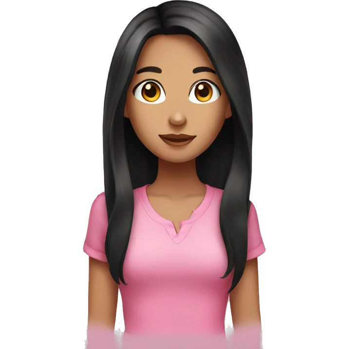 brunette girl, black long hair, pink shirt emoji