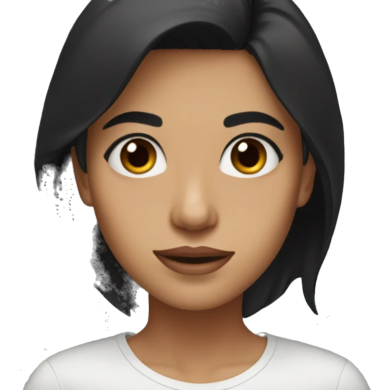 woman with big brown eyes, black hair with a white streak, black shirt emoji