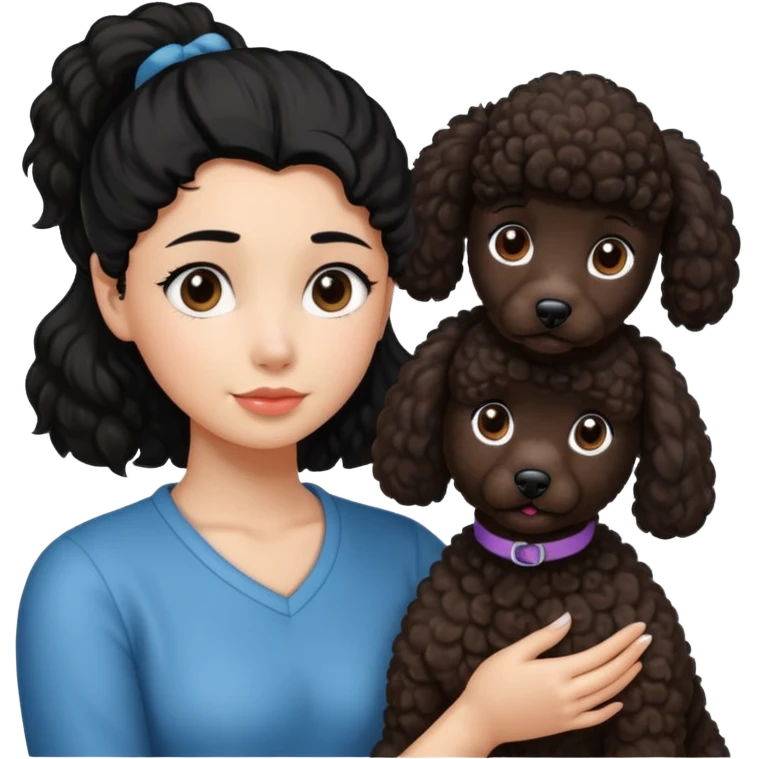 Ponytail black hair girl with brown Poodle say goodbye  emoji