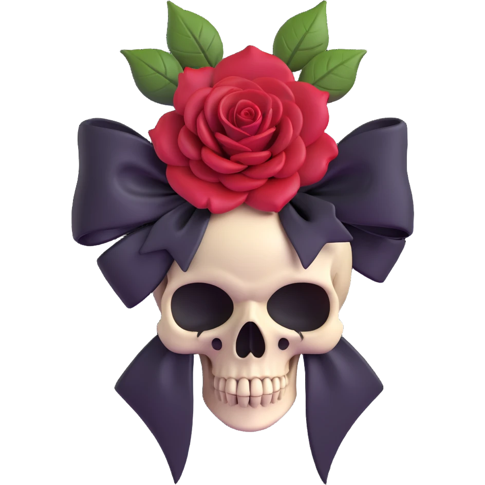 gothic bow with crimson velvet, black skull charm, deep red rose center, dramatic and gothic emoji
