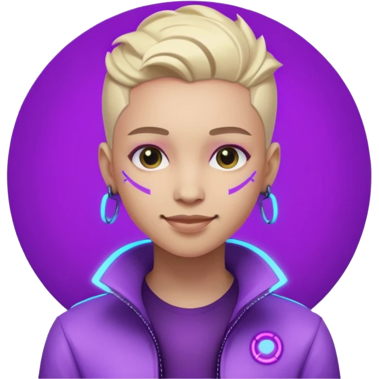 neutre gender neon cyberpunk light purple happy, I don't want you to use props, não utilizar óculos  emoji
