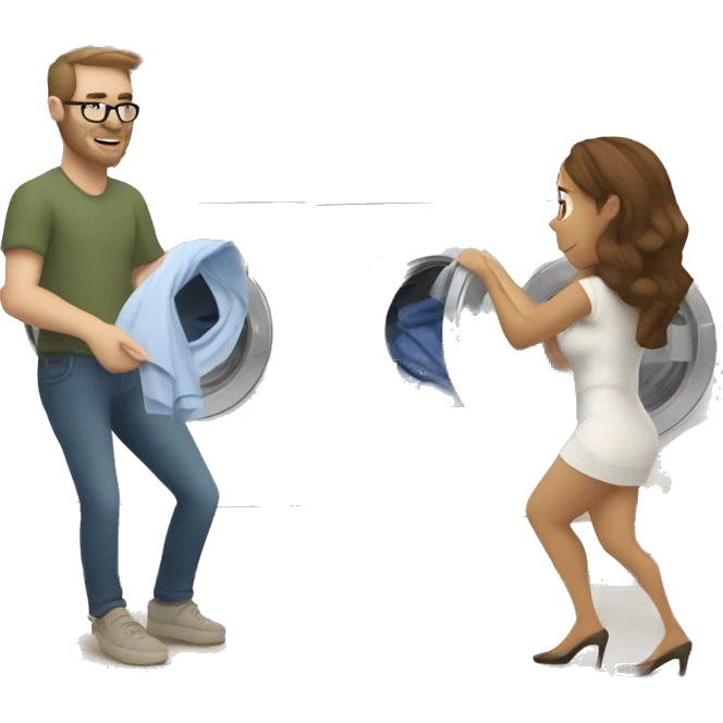 a white man in his 30s doing laundry in front of a washing machine
a woman emoji