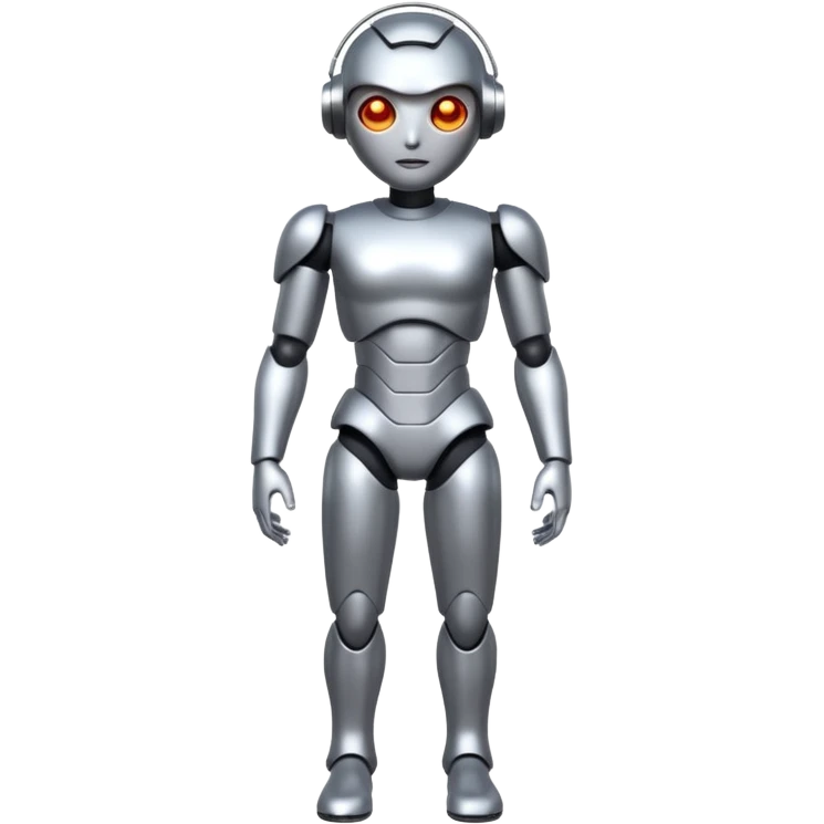Robots Humanoid – Silver android with glowing eyes, human shape, full body emoji