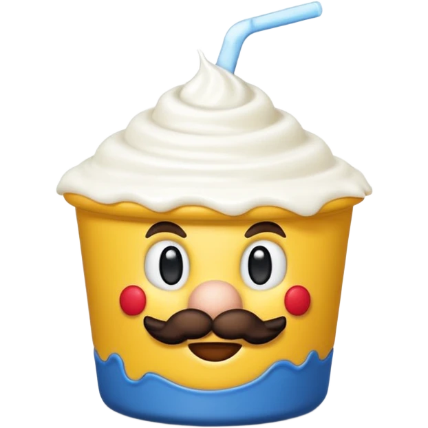 genera un'emoji di super mario arrabbiato con un vasetto di yogurt emoji
