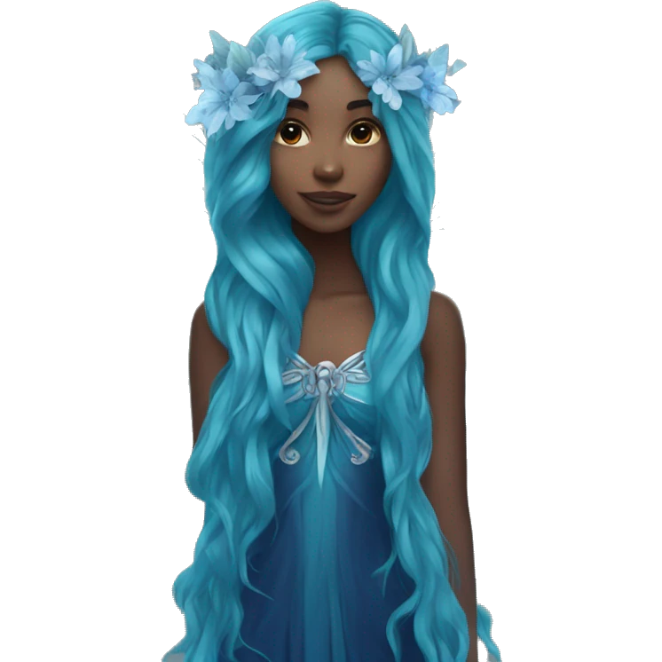 Beautiful, flower, fairy, blue, turqoise, silver, navy, long hair, big wings emoji