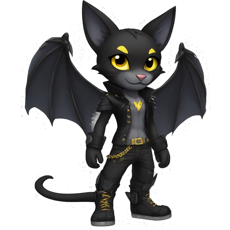 Black Anthro Cool Punk Bat-Cat-Fakemon-fursona Full Body emoji